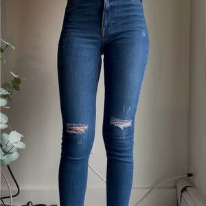 Blue High Rise Distressed Skinny Jeans